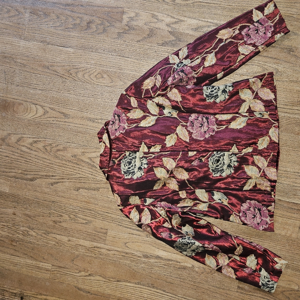 Vintage Coldwater Creek burgundy floral velvet button-up jacket - Picture 4 of 5
